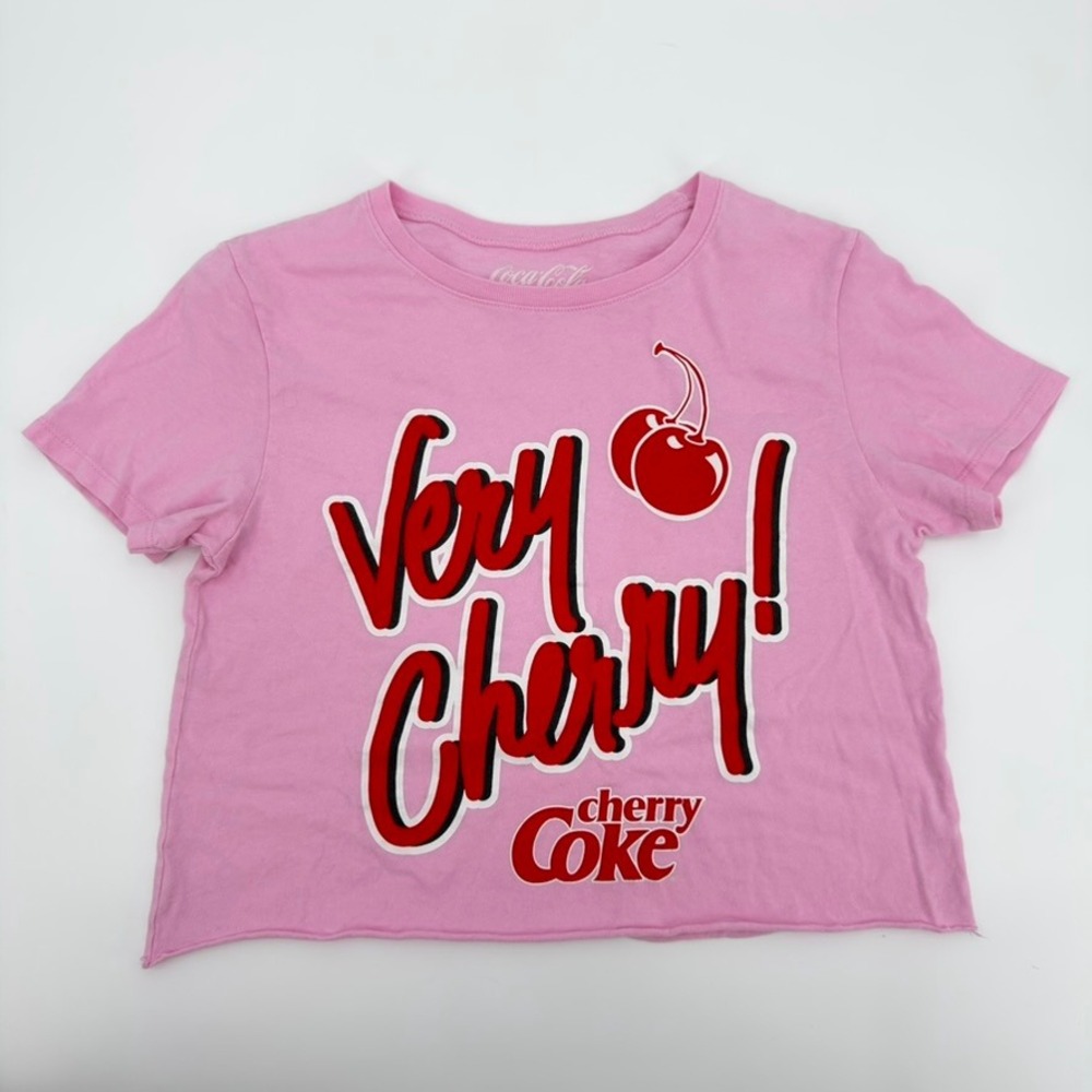 Coca-Cola Girls Pink Very Cherry Coke Graphic Crop Top Tee Shirt Size L 11/13